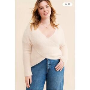 Anthropologie 4SI3NNA Stephy Cross-Front Sweater Blush-Ivory Fuzzy M